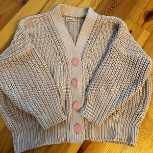 Babaa Cream Knit Cardigan with Pink Buttons